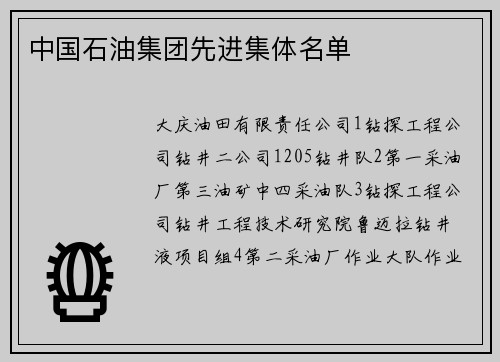 中国石油集团先进集体名单